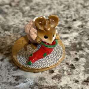 Wee Forest Folk Christmas Figurine M-142 - Chris-Mouse Stocking Pale Blue Dress